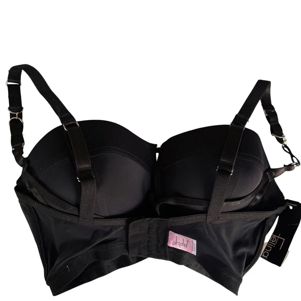 Black Sexy Strappy Padded Underwire Bra 36DD By Jezebel New - Picture 4 of 11